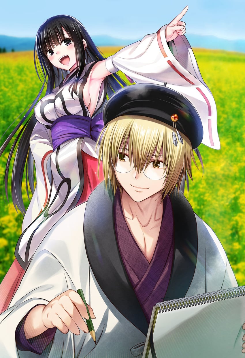 hirasaka mei and utagawa garaku (ayakashi triangle) drawn by momocchi18 and yabuki_kentarou