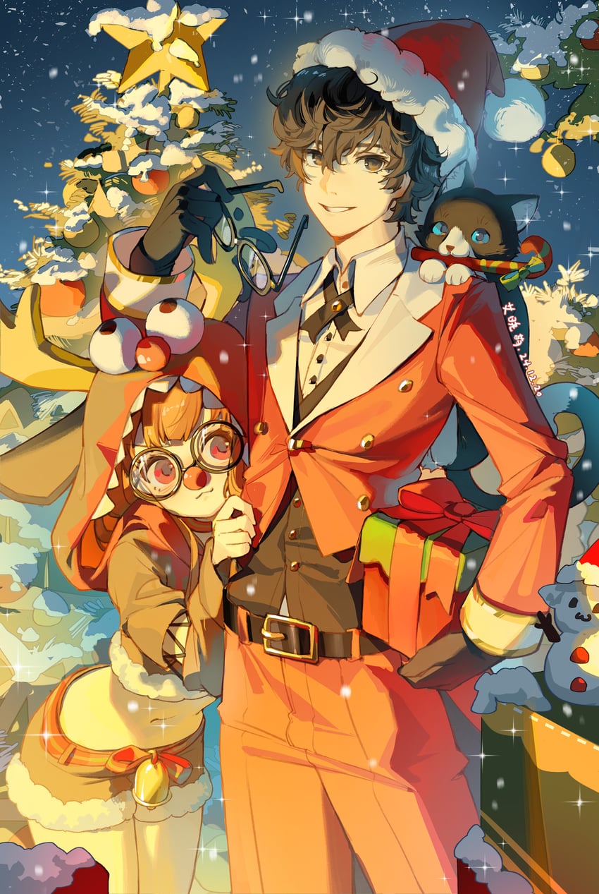amamiya ren, sakura futaba, and morgana (persona and 1 more) drawn by ai_xiao_meng
