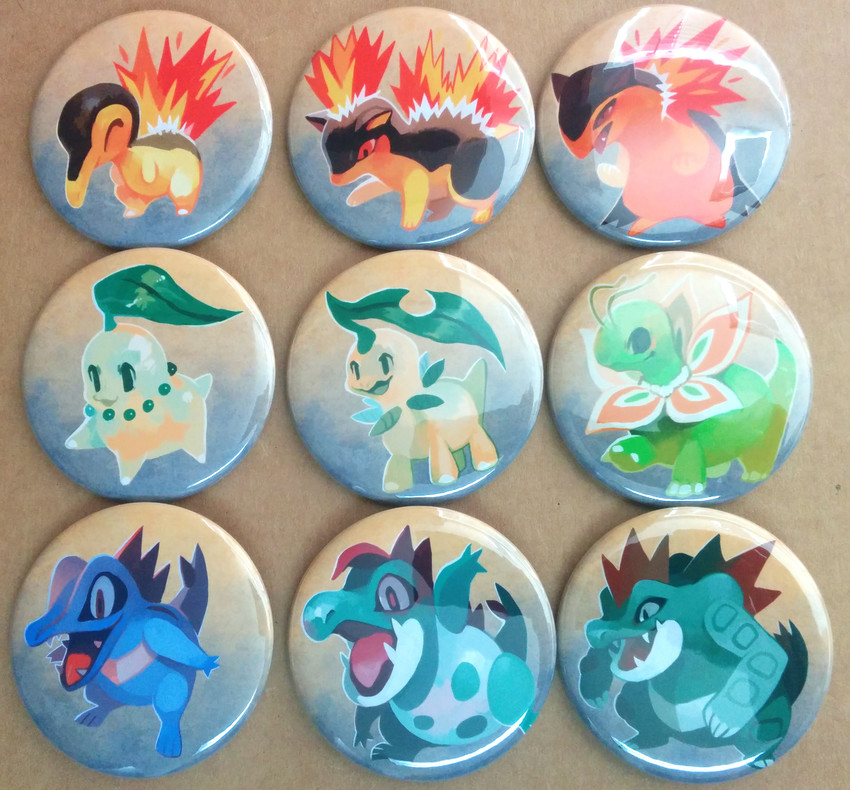 cyndaquil, chikorita, totodile, typhlosion, feraligatr, and 4 more (pokemon) drawn by glitchedpuppet
