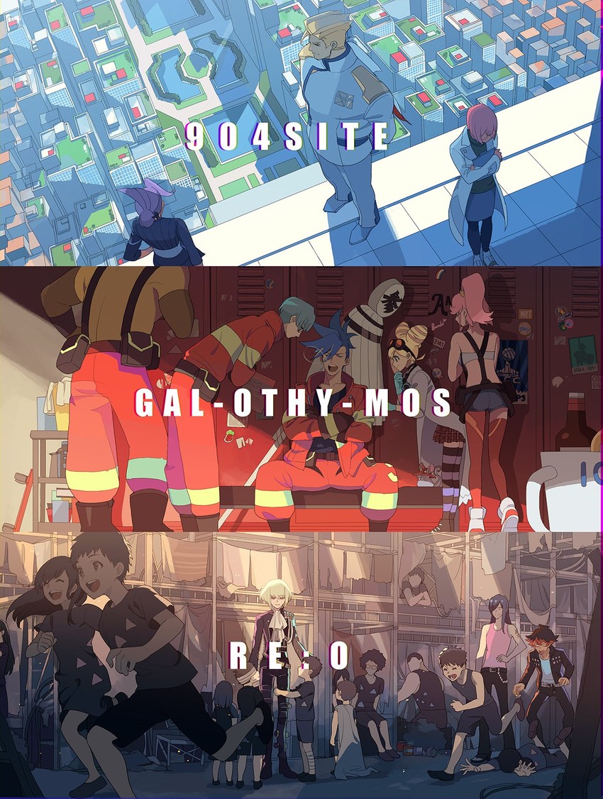 lio fotia, galo thymos, kray foresight, aina ardebit, lucia fex, and 6 more (promare) drawn by okazaki_oka