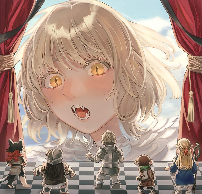 marcille donato, falin touden, laios touden, senshi, chilchuck tims, and 1 more (dungeon meshi) drawn by sasakura34