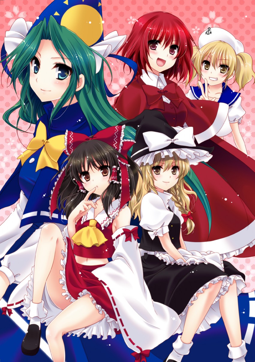 hakurei reimu, kirisame marisa, mima, okazaki yumemi, and kitashirakawa chiyuri (touhou and 1 more) drawn by yukian