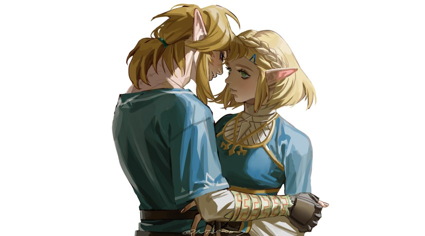 link and princess zelda (the legend of zelda and 1 more) drawn by niteo07