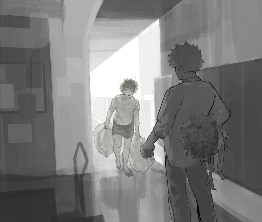 midoriya izuku and bakugou katsuki (boku no hero academia) drawn by cut_(nifuhami_35)