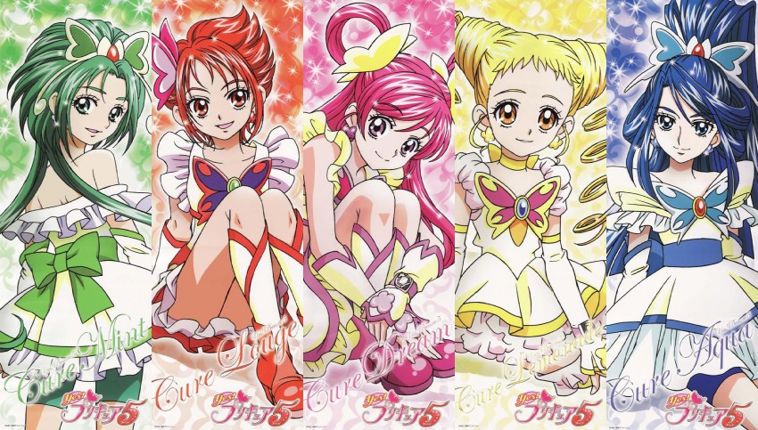 yumehara nozomi, minazuki karen, cure dream, kasugano urara, akimoto komachi, and 5 more (precure and 1 more) drawn by kawamura_toshie