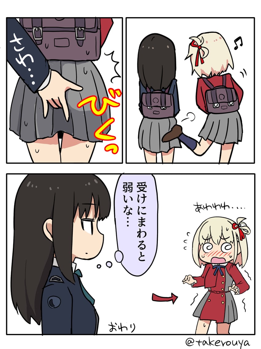 nishikigi chisato and inoue takina (lycoris recoil) drawn by takerou
