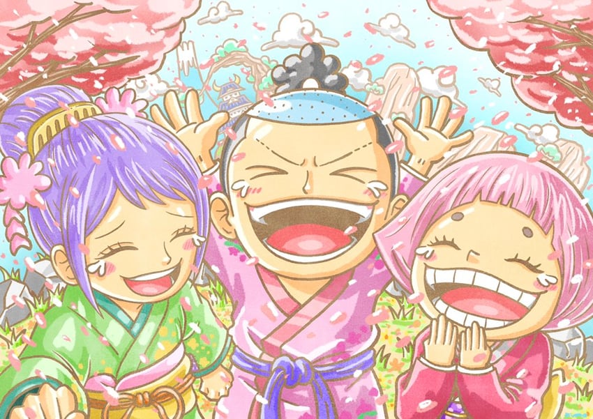 kouzuki momonosuke, kurozumi tama, and toko (one piece) drawn by kumo_d7
