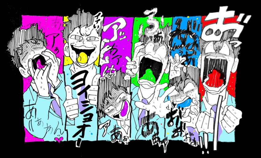 matsuno osomatsu, matsuno karamatsu, matsuno ichimatsu, matsuno jyushimatsu, matsuno choromatsu, and 1 more (osomatsu and 1 more) drawn by syoooheeei