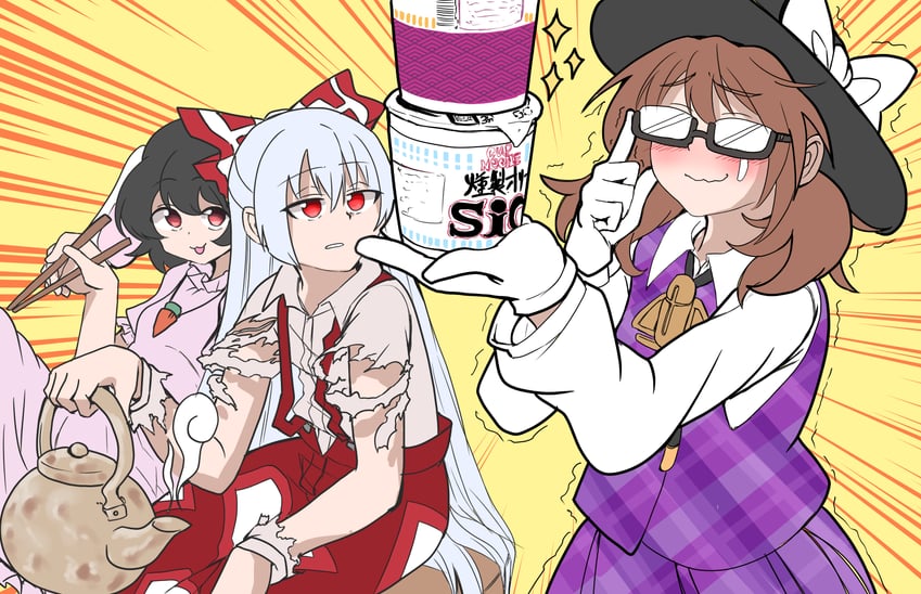 fujiwara no mokou, inaba tewi, and usami sumireko (touhou) drawn by shinmon_akika