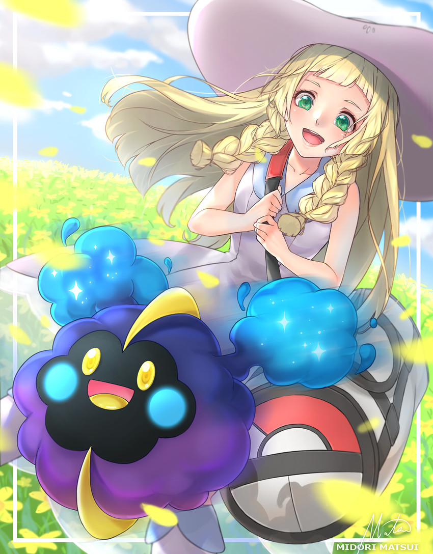 lillie and cosmog (pokemon and 1 more) drawn by midori_matsui