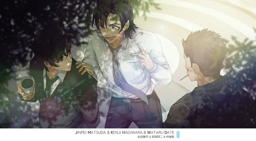 matsuda jinpei, hagiwara kenji, and date wataru (meitantei conan) drawn by monicanc
