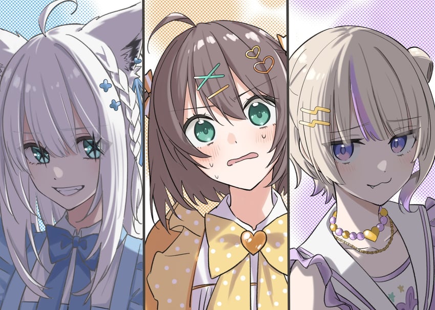 shirakami fubuki, natsuiro matsuri, and todoroki hajime (hololive and 2 more) drawn by nisi_ki_no