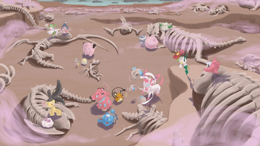 sylveon, kirlia, jigglypuff, mawile, clefairy, and 11 more (pokemon) drawn by alpacapala