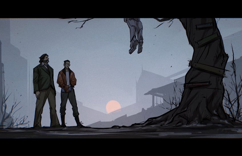 kim kitsuragi, harry du bois, and ellis kortenaer (disco elysium and 1 more) drawn by nyeigneous