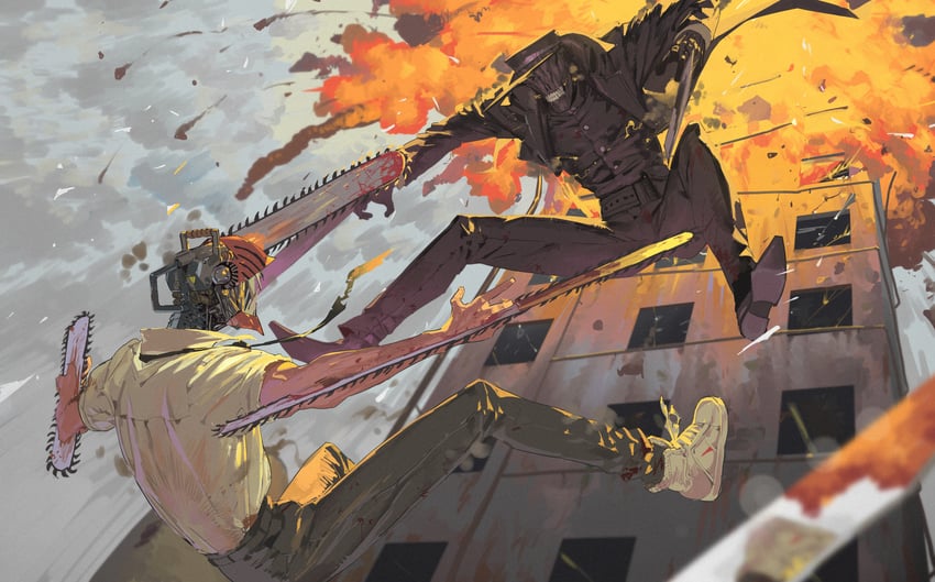 denji and katana man (chainsaw man) drawn by roly_poly_(aulischeung)