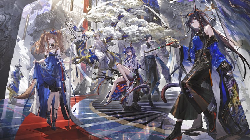 ch'en, shu, blaze, zuo le, and angelina (arknights and 1 more) drawn by kieed
