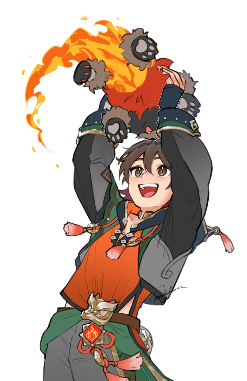 gaming and man chai (genshin impact) drawn by shokun_2