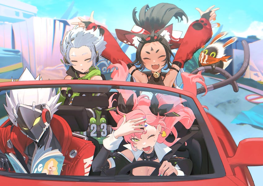 nicole demara, eous, anby demara, nekomiya mana, and billy kid (zenless zone zero) drawn by kaoruko_(unkrk55)