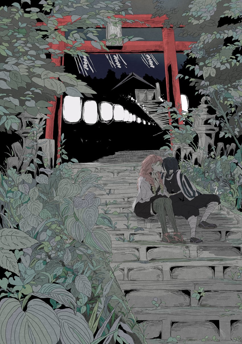 kanroji mitsuri and iguro obanai (kimetsu no yaiba) drawn by comeback_fleet