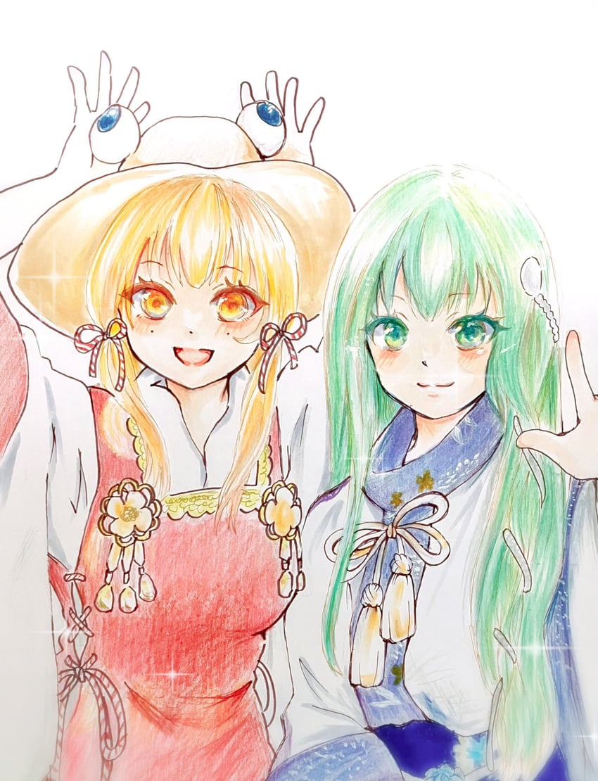 kochiya sanae and moriya suwako (touhou) drawn by sahanna