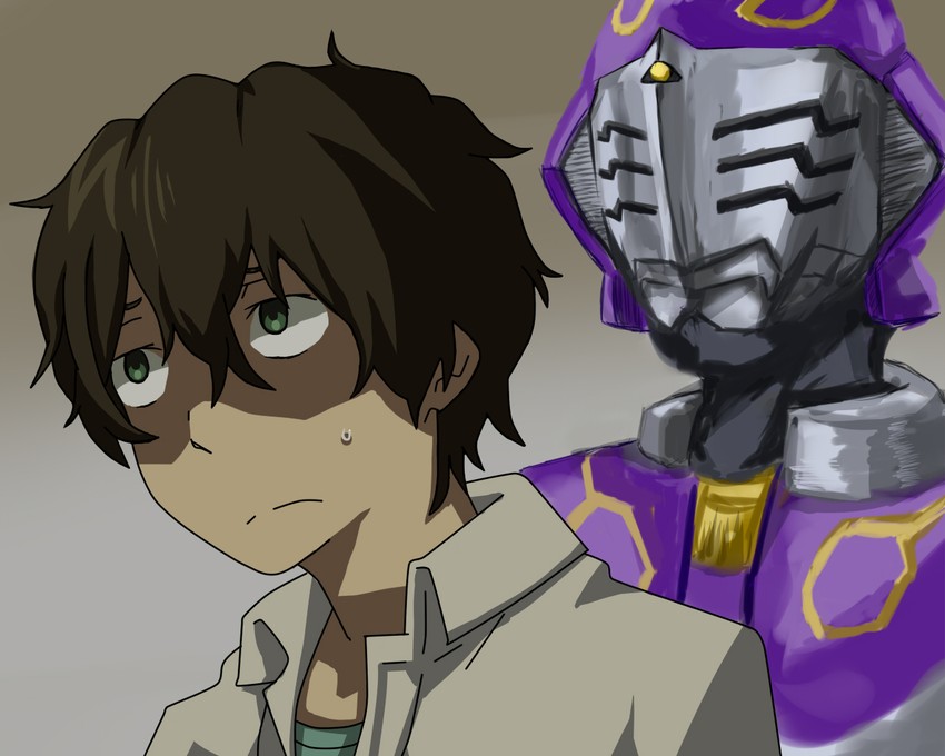 oreki houtarou and kamen rider ouja (kamen rider and 2 more) drawn by koukain