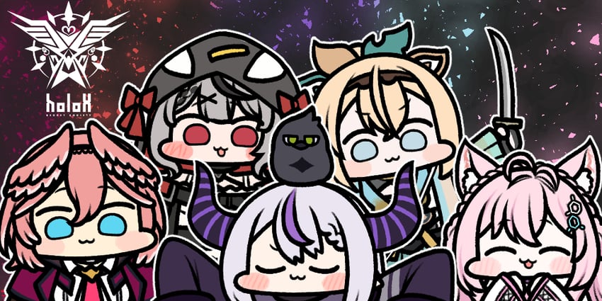 sakamata chloe, la+ darknesss, hakui koyori, kazama iroha, takane lui, and 1 more (hololive) drawn by jazz_jack
