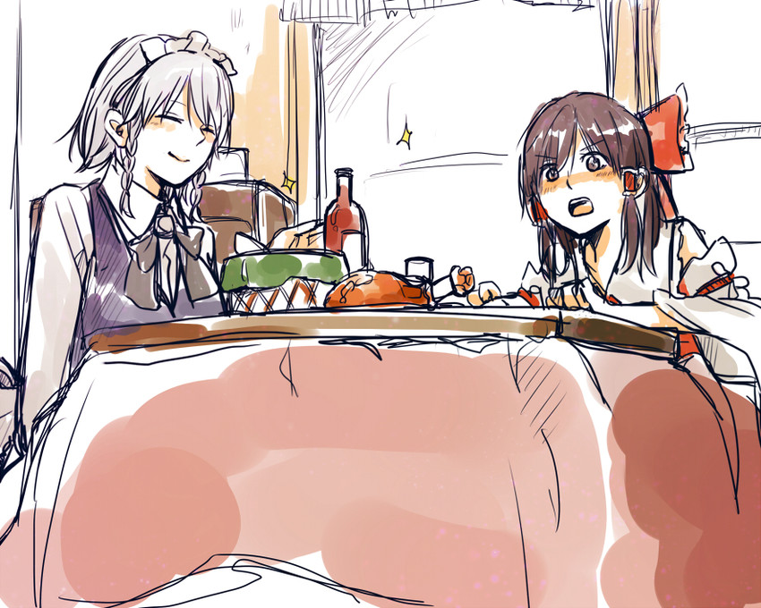 hakurei reimu and izayoi sakuya (touhou) drawn by uuron_(nkktmrrr)
