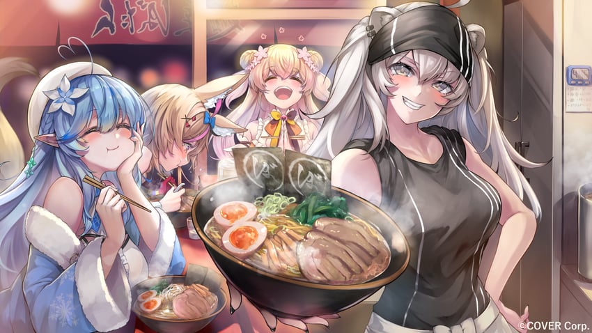 yukihana lamy, shishiro botan, omaru polka, and momosuzu nene (hololive) drawn by omoti_(1201208)
