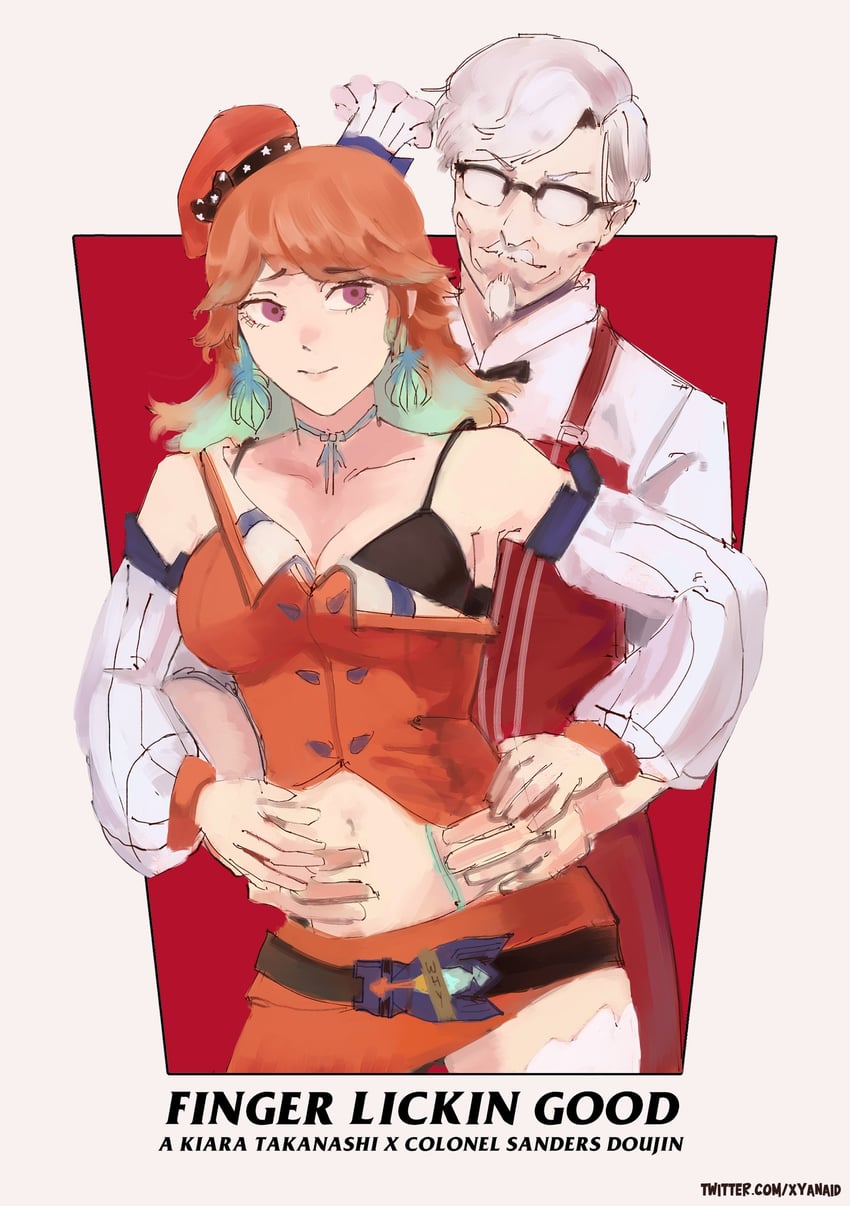 takanashi kiara and colonel sanders (hololive and 2 more) drawn by xyanaid
