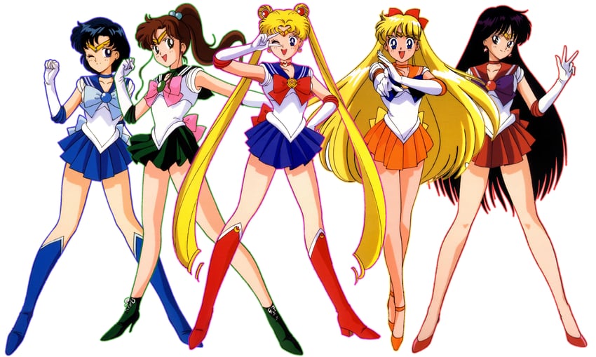 tsukino usagi, sailor moon, mizuno ami, aino minako, hino rei, and 5 more (bishoujo senshi sailor moon) drawn by tadano_kazuko