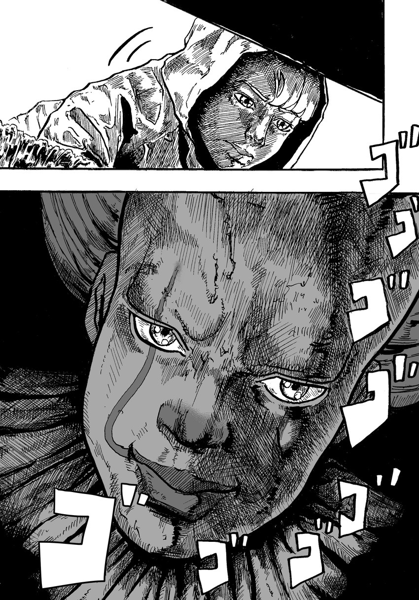 pennywise and georgie denbrough (jojo no kimyou na bouken and 1 more) drawn by gunjin_(aguran)