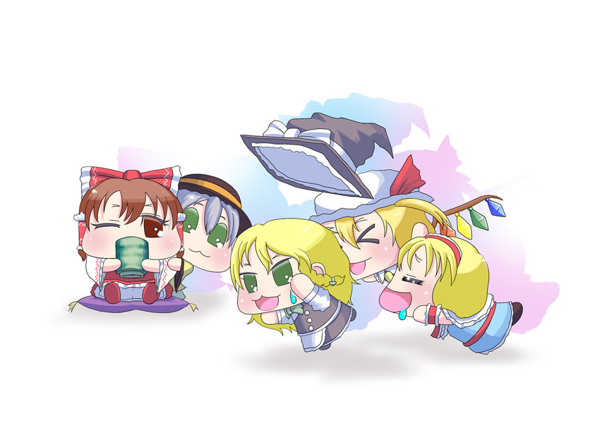 hakurei reimu, kirisame marisa, flandre scarlet, komeiji koishi, and alice margatroid (touhou) drawn by hasutani_taki