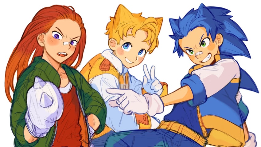 sonic the hedgehog, tails, and knuckles the echidna (sonic) drawn by mossan315