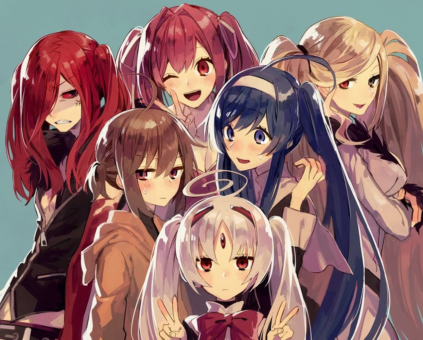 orie ballardiae harada, yuzuriha, linne, hilda, vatista, and 1 more (under night in-birth) drawn by suzunashi