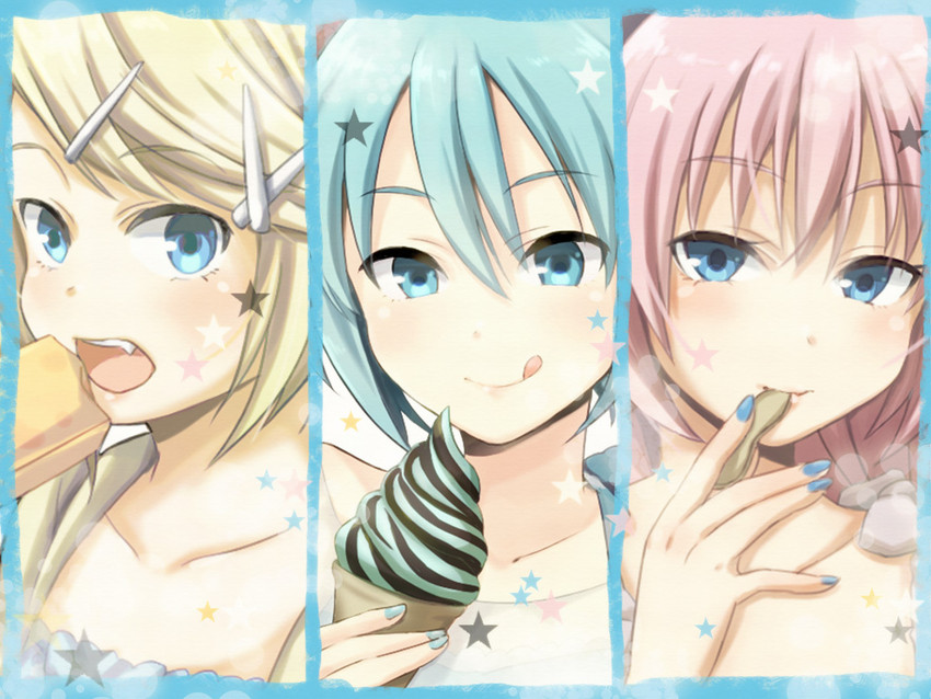 hatsune miku, kagamine rin, and megurine luka (vocaloid) drawn by courreges_ace
