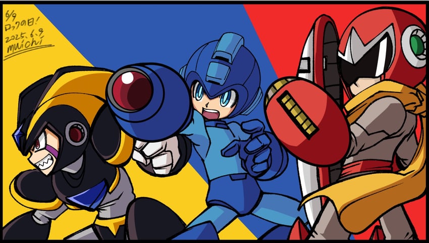 mega man, proto man, and bass (mega man) drawn by agetatekoron2