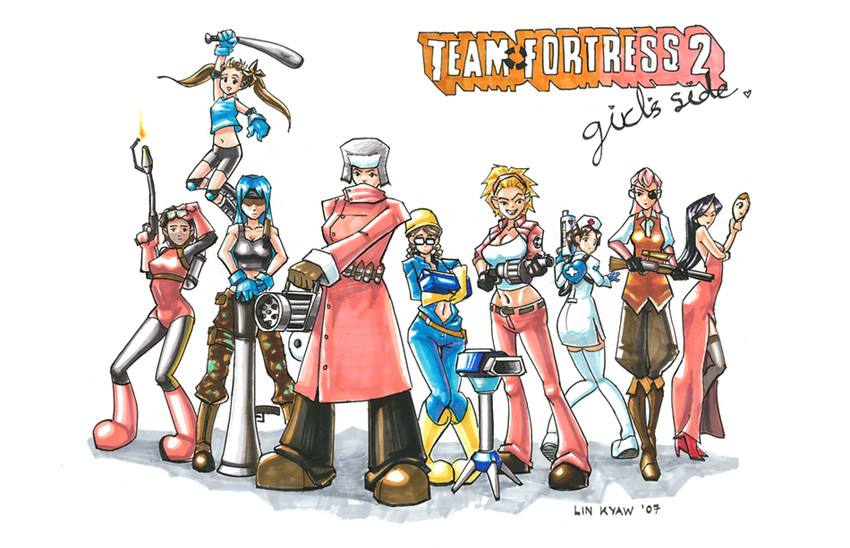pyro, red pyro, scout, engineer, medic, and 13 more (team fortress 2) drawn by lin_kyaw
