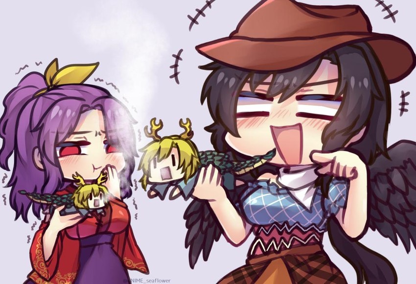 kicchou yachie, kurokoma saki, and komakusa sannyo (touhou) drawn by unime_seaflower