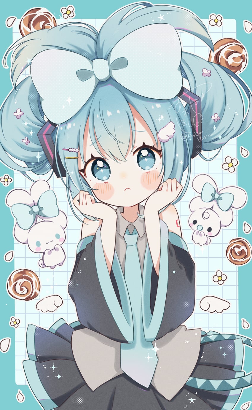 hatsune miku, cinnamoroll, and cinnamiku (vocaloid and 2 more) drawn by aobahosino