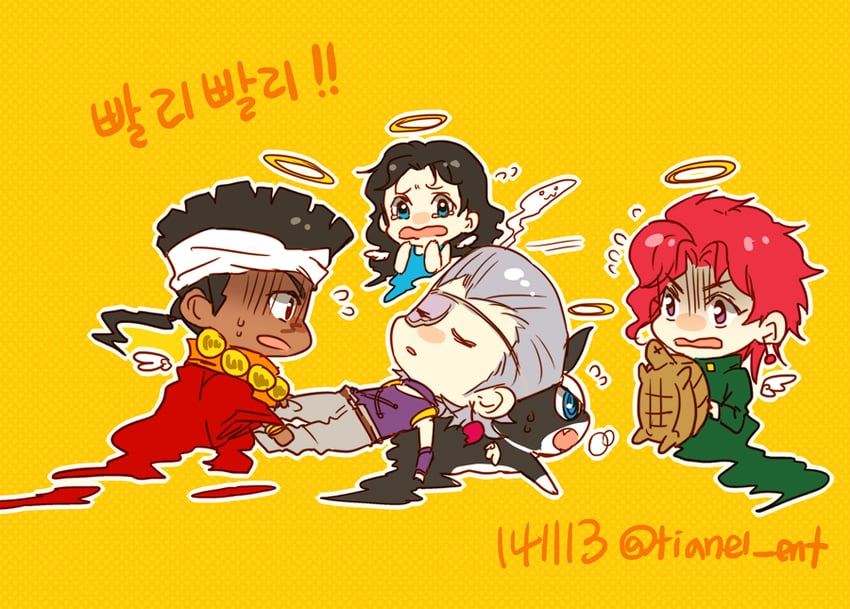 kakyoin noriaki, jean pierre polnareff, mohammed avdol, iggy, coco jumbo, and 1 more (jojo no kimyou na bouken and 2 more) drawn by tianel_ent