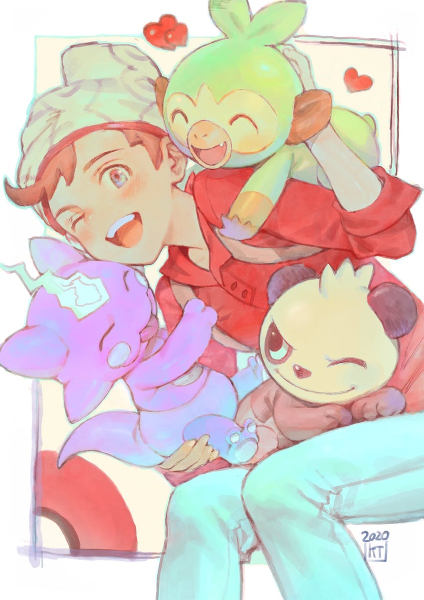 victor, grookey, pancham, and toxel (pokemon and 1 more) drawn by kanataria