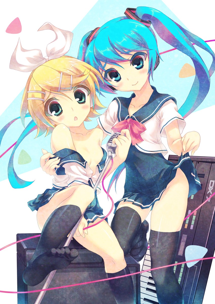 hatsune miku and kagamine rin (vocaloid and 2 more) drawn by aoi_sora-maru