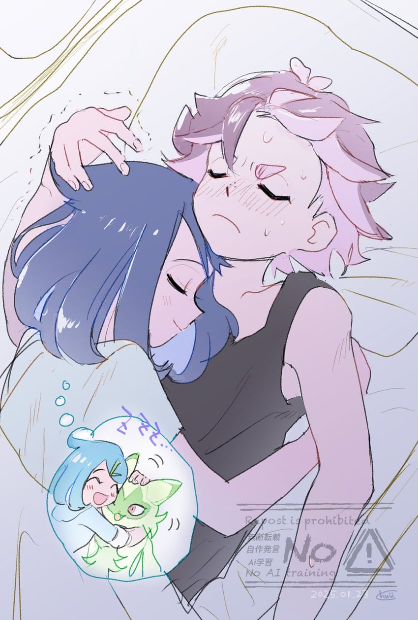 sprigatito, liko, and dot (pokemon and 1 more) drawn by chuu1006