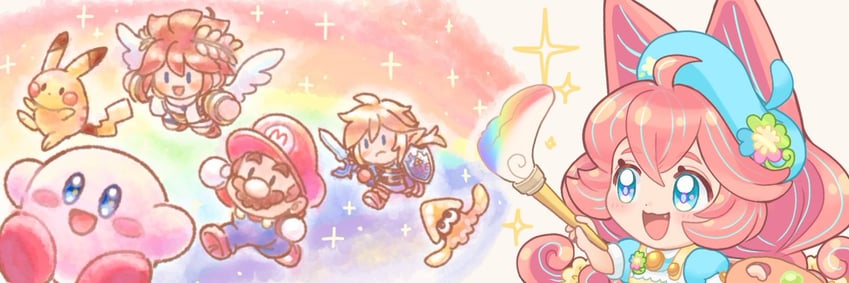 link, pikachu, kirby, mario, and pit (original and 9 more) drawn by suruga_kanade