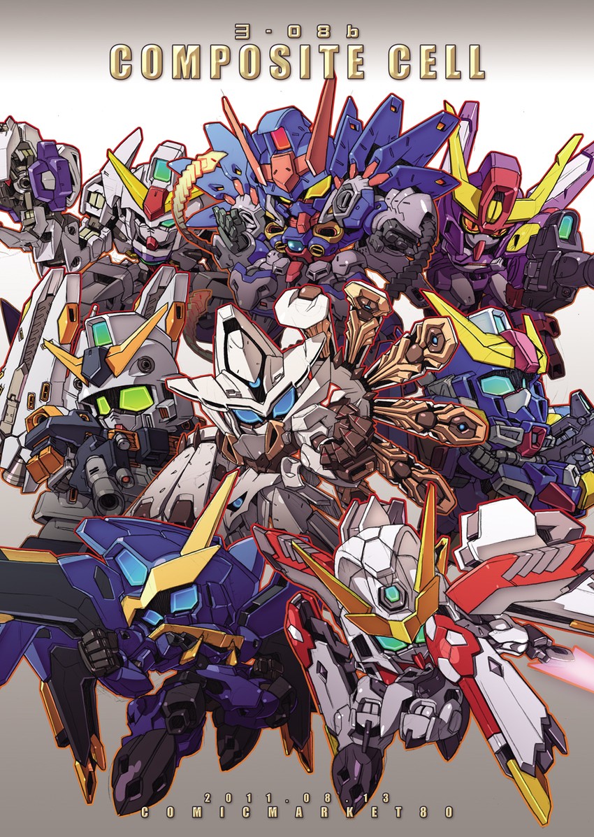 phoenix gundam, gundam aquarius, zanspine, tornado gundam, halphas gundam, and 3 more (gundam and 6 more) drawn by susagane