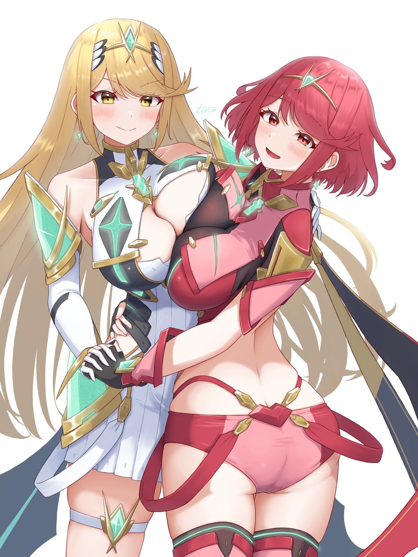 pyra and mythra (xenoblade chronicles and 2 more) drawn by taro_(peach_taro51)
