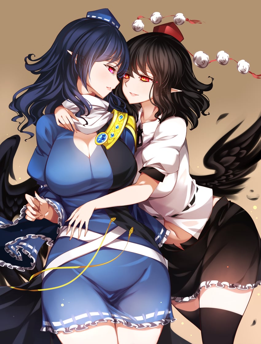 shameimaru aya and iizunamaru megumu (touhou) drawn by raptor7