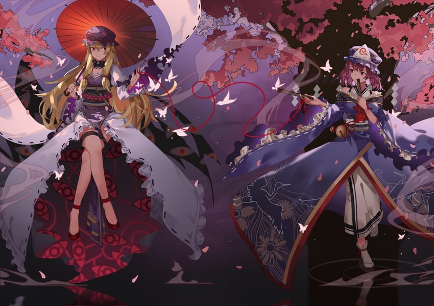 yakumo yukari, saigyouji yuyuko, and saigyou ayakashi (touhou) drawn by kray._(k-ray)