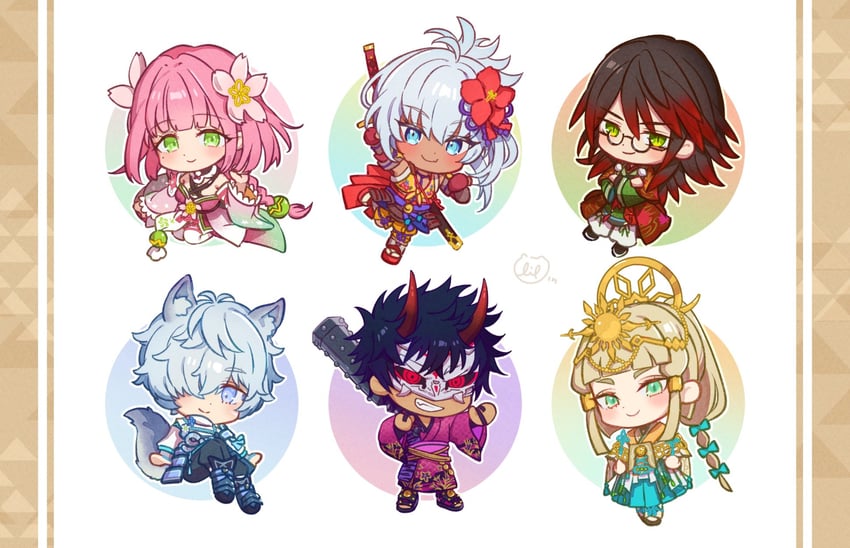 ulalaka, fubuki, kurama, kai, matsuri, and 1 more (rune factory and 1 more) drawn by koori_(superumaice)