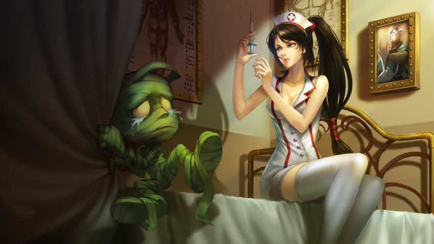 akali, shen, amumu, nurse akali, and surgeon shen (league of legends)